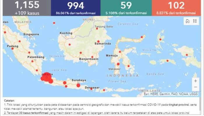 Jumlah pasien positif COVID-19 menjadi 1.155 kasus