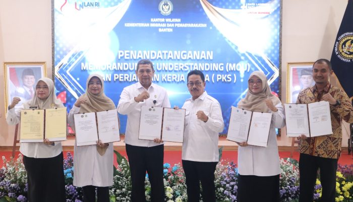 Hari Bakti Kemenimipas Perdana, Ditjenpas Banten Teken MoU dengan 4 Instansi