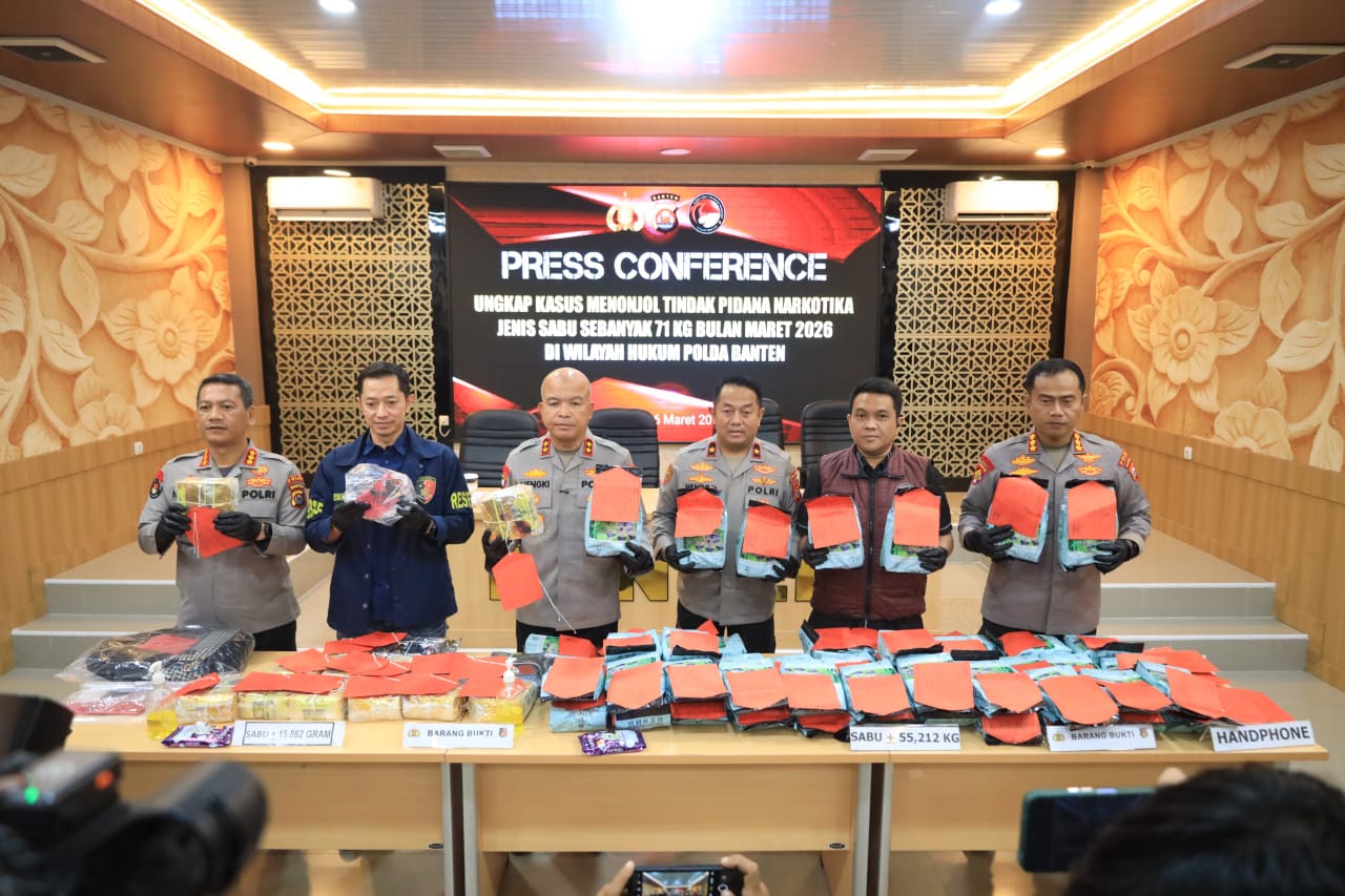 Polda Banten Ungkap 2 Kasus Besar Sabu, 71 Kg Disita Senilai Rp85 Miliar