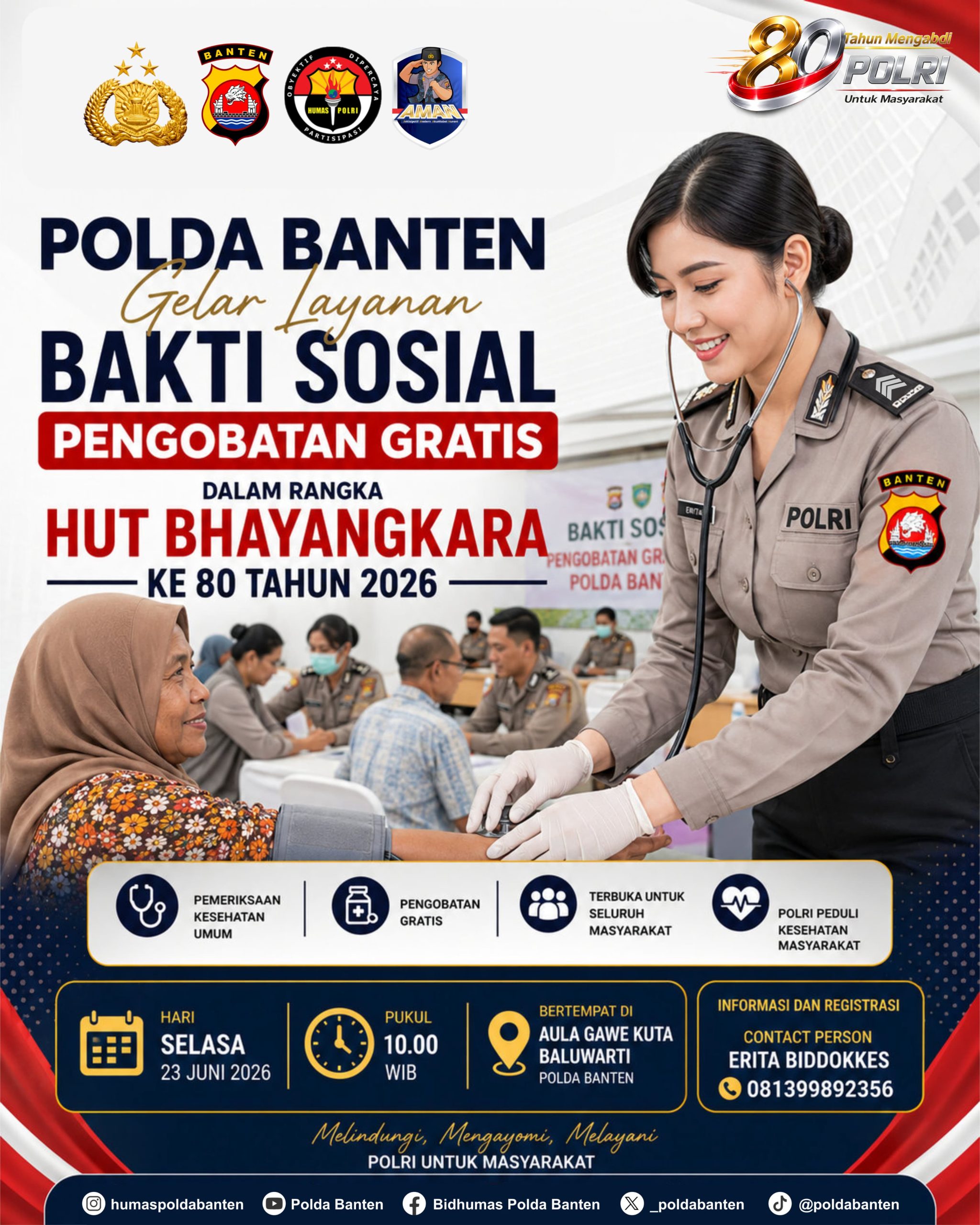 Polda Banten Gelar Pengobatan Gratis untuk Warga Sambut Hari Bhayangkara ke-80